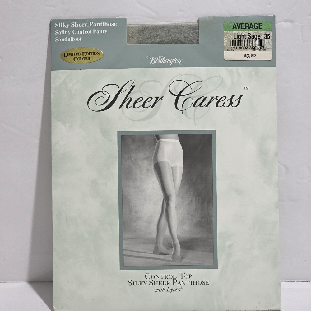 Vtg Sheer Caress Silky Sandlefoot Satiny Control Pantyhose Light Sage Average 35